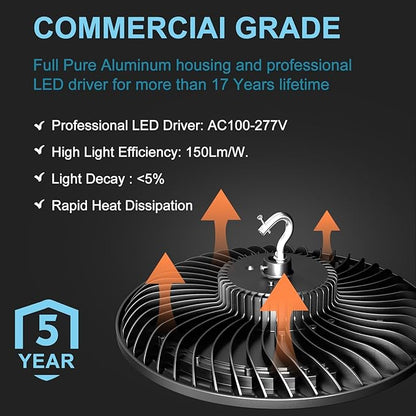 Smart 200W LED High Bay Light 30000LM 5000K UFO High Bay Lighting Motion Activated High Bay LED Lights AC100-277V for Warehouse Barn with Control- 8Pack