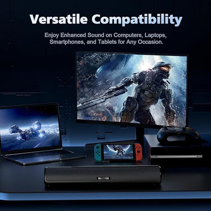 Computer Speakers for Desktop PC, HiFi Stereo Poratble 5.3 Bluetooth Computer Speakers, Computer Sound bar, 3.5mm Aux-in Pc Soundbar with Deep Impactful Bass, Gaming Speakers for PC,Laptop,Tablet