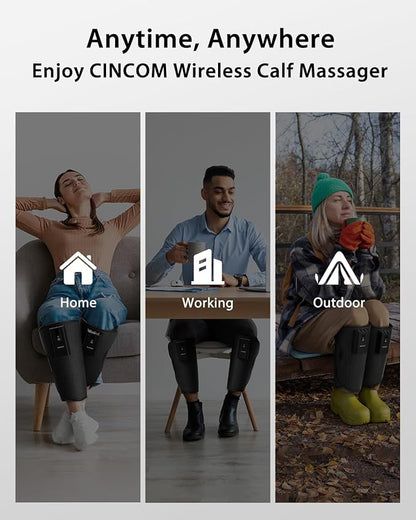 CINCOM Leg Massager with Heat and Air Compression, Cordless Calf Massager for Circulation and Pain Relief, Rechargeable Leg Compression for Edema Relief