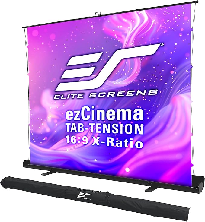Elite Screens ezCinema Tab-Tension 16:9 X-Ratio Portable Projector Screen, Multi-Aspect Ratio, Manual Floor Rising Pull-Up Scissor-Lift Design + Carry Bag, Home Office Classroom- FT104XWH2-114V107X