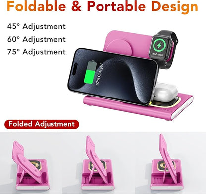 3 in 1 Charging Station for iPhone 17 - Wireless Charger for Apple Devices for iPhone 17 16 15 14 13 12 11 Pro Max - Foldable Wireless Charging Station Dock Stand for Apple Watch Series & AirPods