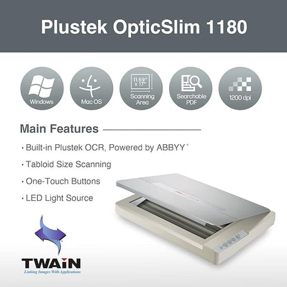 Plustek OS1180 - Flat Scanner for Graphics and Documents in A3 Format, Design Suitable for Libraries, Schools or Small Offices - Scanning A3 Documents in Approximately 9 Seconds