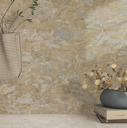 AULIGET Peel and Stick Backsplash Wall Tiles, 3" x 6" PVC Sandstone Faux Stick on Tiles, Pack of 4