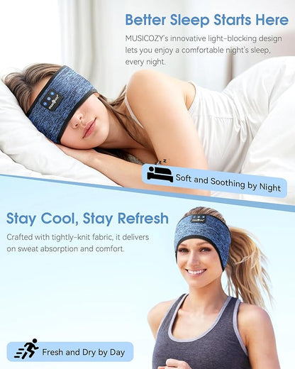 MUSICOZY Bluetooth 5.4 Headband Headphones for Sports and Sleep, Wireless Sleeping Eye Mask Earbuds Earphones for Side Sleepers Workout Running Cool Tech Gadget Unique Gift
