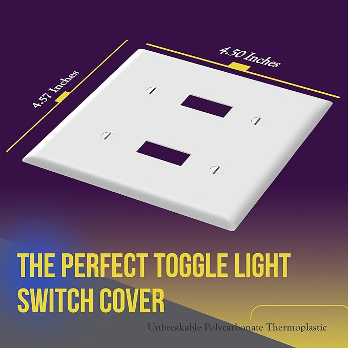 ENERLITES Double Toggle Switch Cover, Two Gang Light Switch Wall Plate, Standard Size 2-Gang 4.5" x 4.5", Unbreakable Polycarbonate Thermoplastic, UL Listed, 8812-W-5PCS, White (5 Pack)