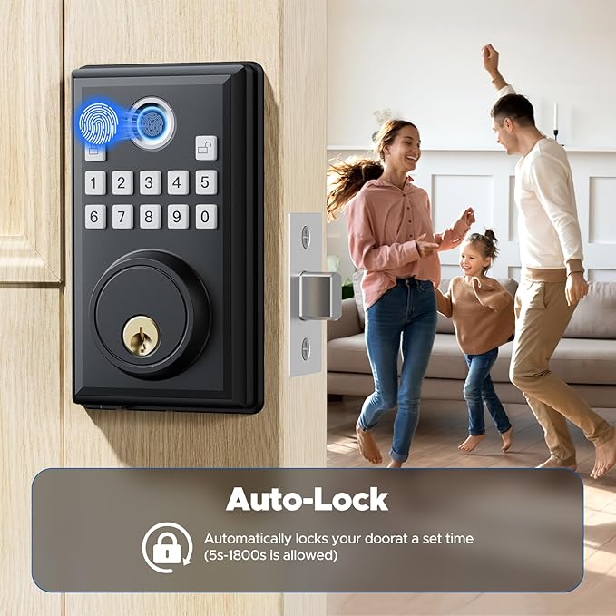 CAMCAMP Keyless Entry Door Lock, Fingerprint Door Lock with APP Remote Control, Smart Lock for Front Door/Bedroom, Easy-to-Install Keypad Deadbolt, Auto-Locking, 4 AA Batteries Include