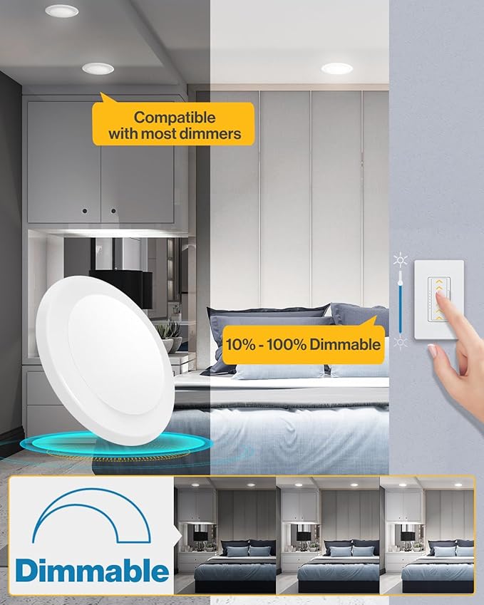 Sunco 48 Pack LED Disc Lights Ceiling 6 Inch, Flush Mount Disk Light, Recessed Can Lighting, 1050 LM, 15W (75W Equivalent), 5000K Daylight, Dimmable, Damp Rated ETL.