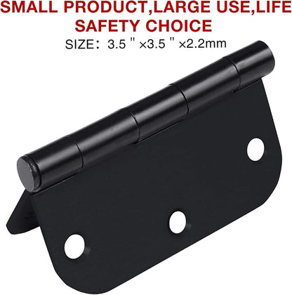3 Pack Interior Matte Black Door Hinges Rounded 3.5 Inch x 3 1/2" Indoor Heavy Duty Metal Hardware Kits 3 ½" 5/8" Radius Office Flat Hinge for Bifold Doors Decorate Master Guest Bedroom Storage Room