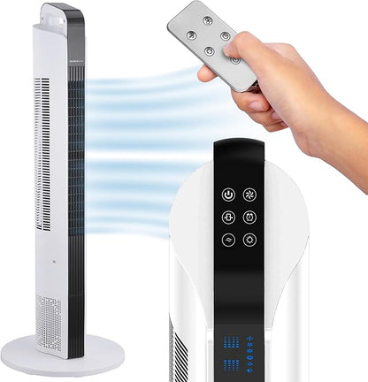 NEXAIR 42” Oscillating Tower Fan, 3 Speed Portable Fan Tower With Remote Control, Quiet Operating Floor Fan for Bedroom with 7.5 Hr Auto Off Timer, Modern Design Room Cooling Fan For Home & Office