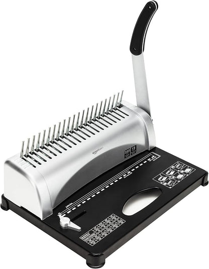 Amazon Basics Comb Binding Machine, 350 Sheets Capacity, for paper sizes A5(15 holes)/Letter(19 holes)/A4(21 holes) with Adjustable Margin, Grey