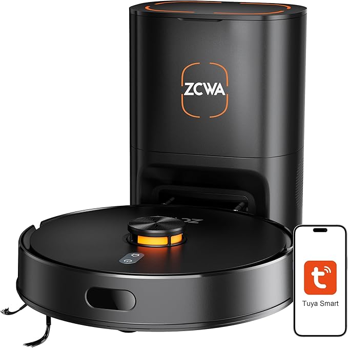 ZCWA D15S MAX Robot Vacuum and Mop Combo, 10000Pa Suction Robot Vacuum, Self-Emptying, Lidar Navigation Robot Vacuum Cleaner, 3200mAh/Automatic Recharging, 3.5L Dust Bin, App Control, Wi-Fi Connected