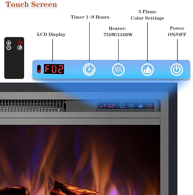 Electric Fireplace, 33" Electric Fireplace Inserts, Recessed Fireplace Heater with Remote Control, Adjustable Flame Colors, Timer&Overheating Protection, 750/1500W