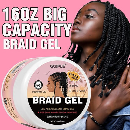 16oz Big Capacity Braid Gel Good for Twist, Locs, Braids, Edge No Flake Extra Hold High Shine Braiding Gel & Edge Control, Loc Gel Long Lasting for Locks, Cornrows Smooths & Tames Frizz