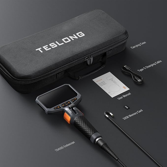 Teslong Two-Way Articulating Borescope with Light, Industrial Endoscope Inspection Camera with Articulated Probe, Flexible Mechanic Fiber Optic Snake Scope Cam for Wall Automotive Engine Inspect-5FT