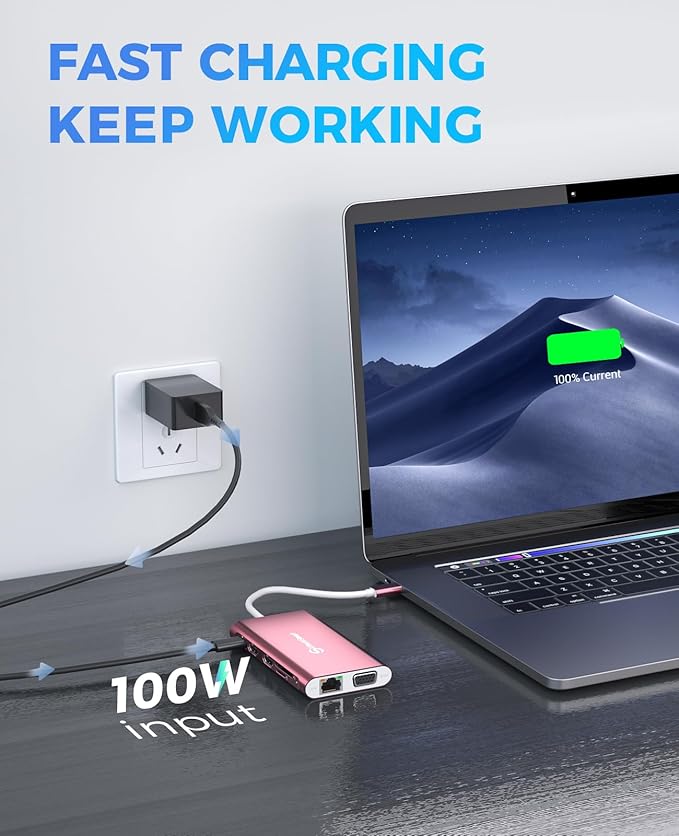 Docking Station, UtechSmart Docking Station Dual Monitor Triple Display USB C Adapter with 2 HDMI, VGA, PD 3.0 Port, SD TF Card Reader, 4 USB Ports USB-C Dock Compatible for MacBook, Other USBC Laptop