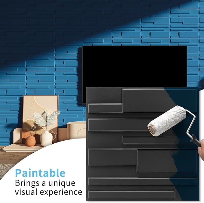 Art3d 100 Pack Decorative 3D Wall Panels, 97 Sq.Feet PVC Interior Wall Décor, 11.8"x11.8", Black