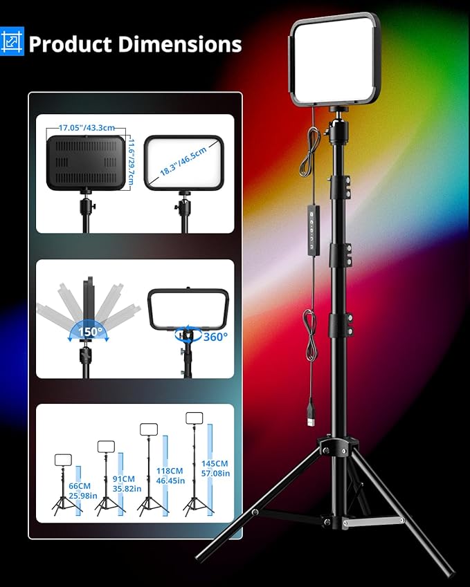 UBeesize 2-Pack RGB Photography Lighting, Studio Lights with Adjustable Tripod Stand and Ball Head, Video Light for Video Recording, Live Streaming, Makeup