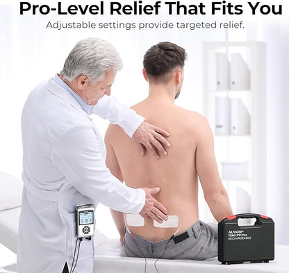 AUVON Rechargeable Digital TENS Unit Muscle Stimulator with 600 mAh Battery, TENS Machine with 8 Customizable Modes, Electric Massager for Shoulder, Back Pain Relief, 6 TENS Pads, A Carry Case
