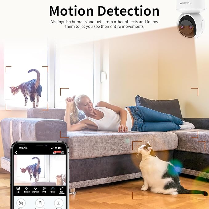VSTARCAM Indoor Security Camera,2K HD 360° PTZ Dog Pet Camera with Phone APP, Night Vision, 2-Way Audio, Hybrid Zoom, 2.4G WiFi Dual Monitor, 7/24 Recording, Cloud/SD Card Storage (CS49D)