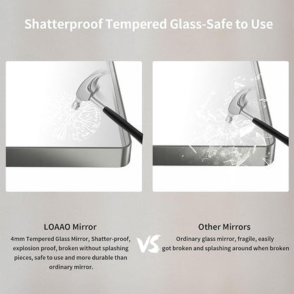 LOAAO 40X32 Inch Brushed Nickel Bathroom Mirror, Rounded Rectangle Silver Metal Frame Mirror, Brushed Nickel, Anti-Rust, Shatter Proof, Hangs Horizontally or Vertically