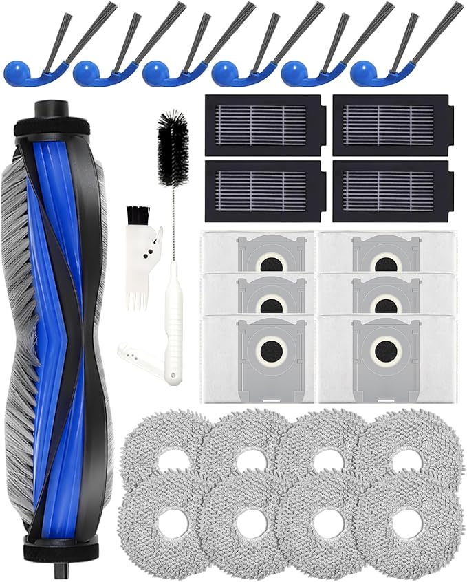 Yivy 27PCS Accessories Kit for Ecovacs Deebot T30C Omni/T30C Omni Gen2 Robot Vacuum Cleaner: 1 Main Brush, 6 Side Brushes, 6 Dust Bags, 4 HAPE Filters, 8 Mop Pads, 2 Cleaning Brushes