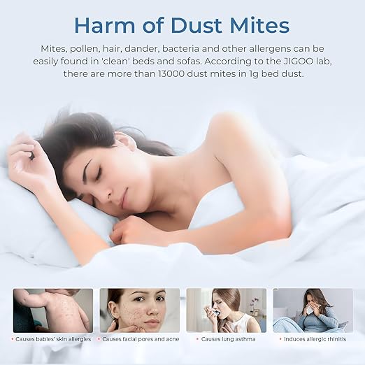 JIGOO S300 PRO Mattress Vacuum Cleaner with UV & Ultrasonic and High Heating,Anti-allergen Powerful Handheld Vacuum for Bed,Sofa
