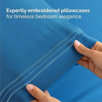 Queen Size 4 Piece Sheet Set - Comfy Breathable & Cooling Bed Sheets Set - Hotel Luxury Bedding for Women, Men, Kids, Teens, Boys & Girls - Deep Pockets, Soft and Wrinkle Free - Oeko-Tex - Denim Blue