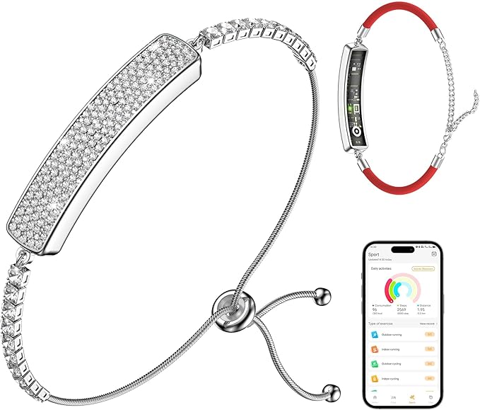 Smart Bracelet for Women, Jewelry Fitness Tracker with 2 Bands, Heart Rate & SpO₂ Monitor, Stress & Sleep Tracking, Step & Calorie Counter, 5ATM Waterproof for iOS & Android, No Subscription, Silver