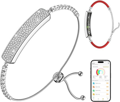 Smart Bracelet for Women, Jewelry Fitness Tracker with 2 Bands, Heart Rate & SpO₂ Monitor, Stress & Sleep Tracking, Step & Calorie Counter, 5ATM Waterproof for iOS & Android, No Subscription, Silver