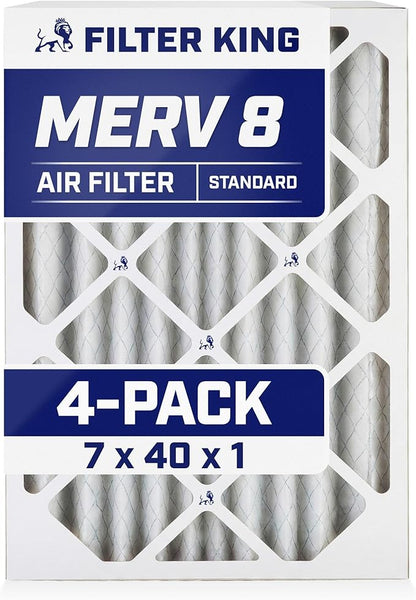 Filter King 7x40x1 Air Filter | 4-PACK | MERV 8 HVAC Pleated A/C Furnace Filters | MADE IN USA | Actual Size: 7 x 40 x .75"