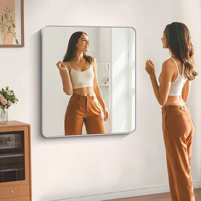 40" x 36"Bathroom Mirror, Silver Wall Mirror with Metal Frame, Decorative Rectangular Vanity Mirror for Bedroom Bathroom Living Room Entryway (Horizontal/Vertical)