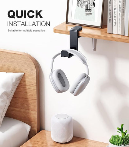 Coolpow Gaming Headphone Stand for Desk【360°Rotating】PC Headset Holder for Desk Hook Mount, Headset Stand Holder Clip Under Desk Headphone Hanger for Airpods Max, HyperX, Sennheiser All Headphone Size