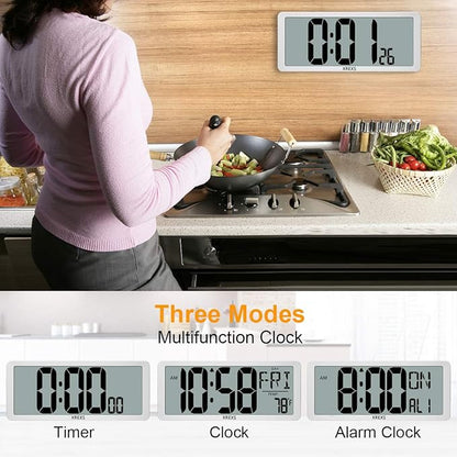 Large Digital Wall Clock, Electronic Alarm Clocks for Bedroom, Count Up & Down Timer, Battery Operated 14.17 Inch Large LCD Screen with Time/Date/Temperature Display