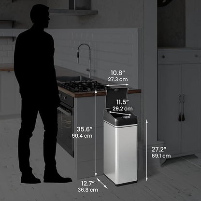iTouchless 50 Liter / 13 Gallon Sensor 2.0 Dog-Proof Kitchen Trash Can with Lid Lock and AbsorbX Odor Filter, Touchless Lid, Stainless Steel Garbage Recycling Bin for Kitchen, Home, Office, Business