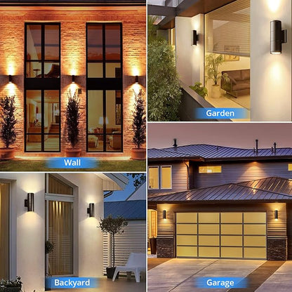 wowlite Modern Outdoor Wall Light with Dusk to Dawn Sensor 2 Pack, LED Cylinder Up Down Wall Light Outdoor 2700K Warm Light Bronze Exterior Light Fixture, IP65 Waterproof Wall Sconce for Porch Garage