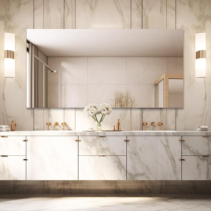 Mirrorons Large Mirror 60" x 28", Modern Rectangle Bathroom Mirror with Frameless Polished Edge, Hangs Horizontally or Vertically. Upgraded Shatterproof Bathroom Mirrors for Wall.