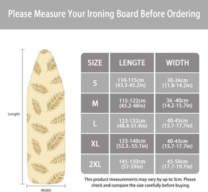 ZCFYGDX Ironing Board Covers,Elastic Edge 3 Bottom Nylon Buckle Straps, Stain Resistant & Resistant Scorch, Easy to Installation Fasteners Minimalist Palm Leaf Print Decor Size-M 15 x 48