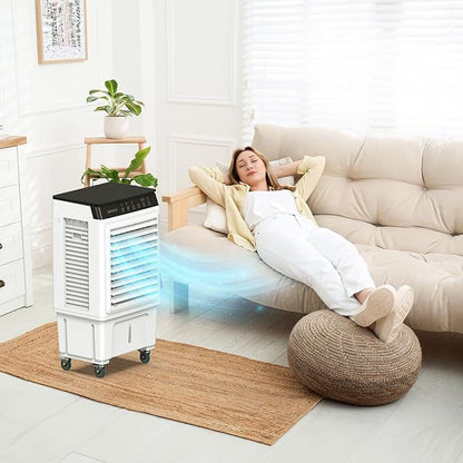 ROVSUN 2300CFM Portable Air Cooler, 7.9Gal/30L Evaporative Swamp Cooler, 3-IN-1 Cooling Fan with Remote Control, 12H Timer & 4 Ice Box, 3 Speeds, Humidifying Oscillating Fan for Indoor or Outdoor