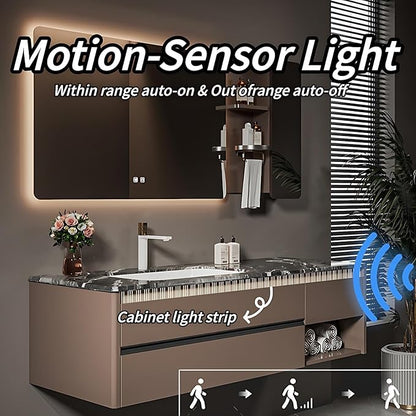 Modern Bathroom Vanity - Spacious Deep Sink | Defogging LED Mirror & Human Body Sensor Light, Open Side Panel, Floating Smart Bathroom Vanities (60IN)