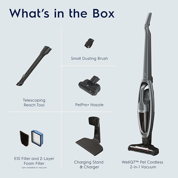 Electrolux WellQ7 Pet Cordless 2-in-1 Vacuum Cleaner with Motorized PetPro+ Nozzle for Easy Pet Hair Removal, 50-Minute Run Time, 2 Power Modes, Shale Gray