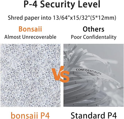 Bonsaii Micro Cut Shredder, Portable with a Convenient Handle, shredding up to 12 Sheets, P-4 Security Level, 60 Min Continuous, CD/Credit Card, Jam-Proof, 4.2 Gal Bin, White/Gray