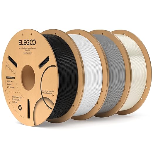 ELEGOO PLA Filament 1.75mm Bundle 4KG, 3D Printer Filament Bulk Dimensional Accuracy +/- 0.02mm, 4 Pack 1kg Cardboard Spool(2.2lbs) Fits for Most FDM 3D Printers(Black, White, Gray, Translucent)