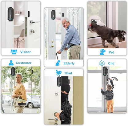 SanJie Door Alarm for Kids Safety with Remote,Wireless Door Chimes When Door Opens for Home/Dementia Patients/Pool,0-120 dB Volume Ajustable 4 Working Modes(2 Remote & 2 Sensor)