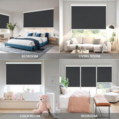 COOLWINDS Motorized Blinds with Remote Cordless Automatic Motorized Shades Custom Blinds for Windows Smart Curtains Compatible with Alexa Google Home(Blackout Jacquard Black,W26 x H72in)