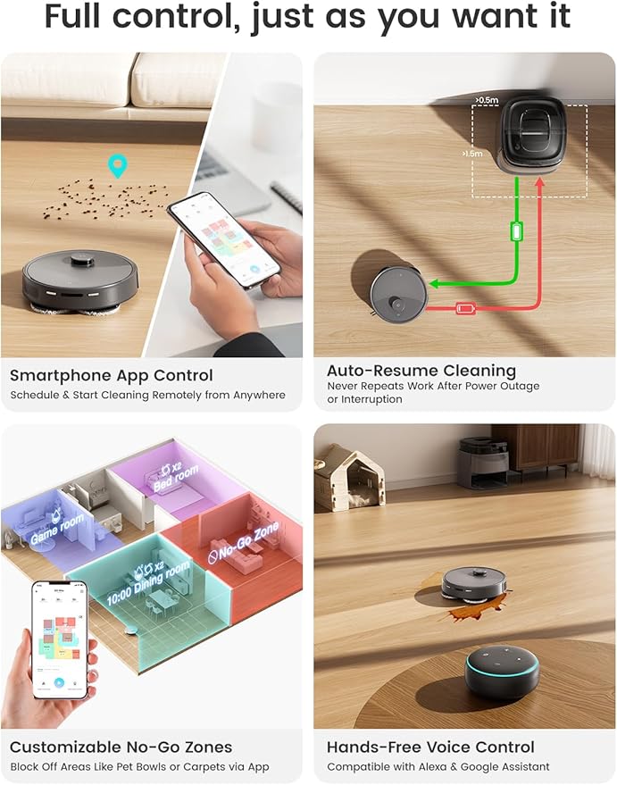 Lefant M3 Max Robot Vacuum, Robot Vacuum and Mop, 20000Pa Suction, Anti-Tangle Brushes, Dual Spinning Mop,Smart Obstacle Avoidance，Self-Emptying&Refilling，Auto Mop Washing&Drying，Gray