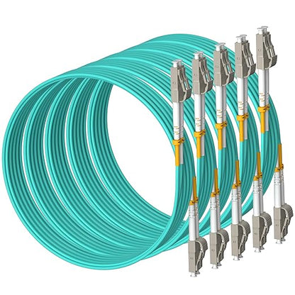 Fibergaga 5Pack-5M(16ft) OM3 LC to LC Fiber Patch Cable, Multimode 50/125µm 10G/40G, OD-2.0mm Fiber Optic Cable Duplex