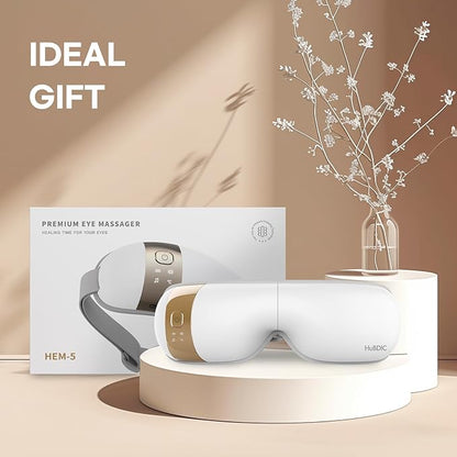 HubiCare Eye Massager with Heat, Vibration, and Music Helps Relieve Strain, Dark Circles, Dryness, and for Migraine Relief Relaxation and Better Sleep Valentines Day Gifts for Women/Men (White)