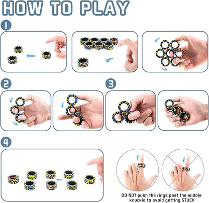 Magnetic Rings Fidget Toys Pack, Idea ADHD Fidget Toys, Adult Fidget Spinner Rings for Anxiety Relief Therapy, Great Gift for Adults Teens Kids 12 14 Years Old (9PCS)