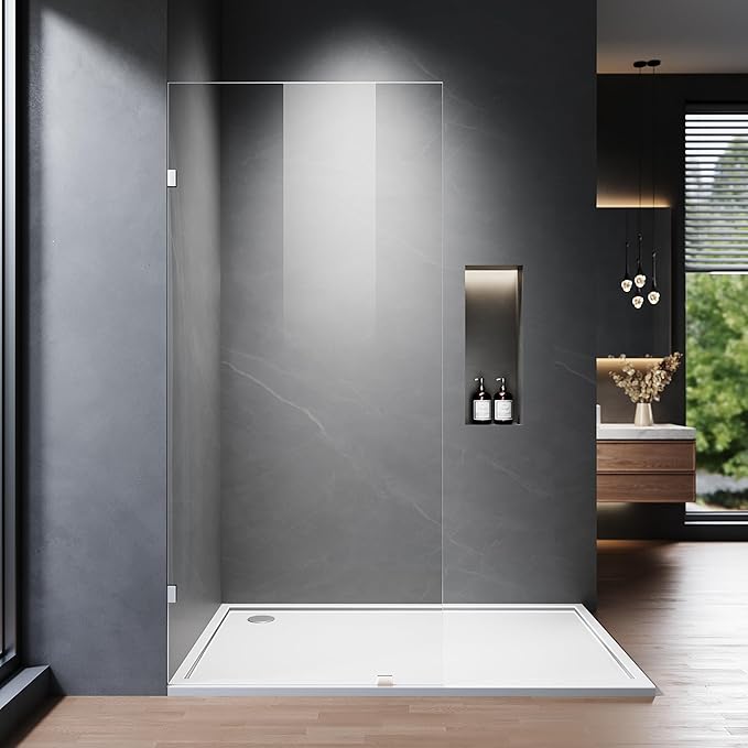 Shower Glass Panel, 36" W x 78.75" H Fixed Shower Screen Panel with 3/8"(10mm) SGCC Ultra Clear Tempered Glass, Frameless Walk in Shower Door with Easy‑Clean Coating (Chrome, 36" W x 78.75" H)