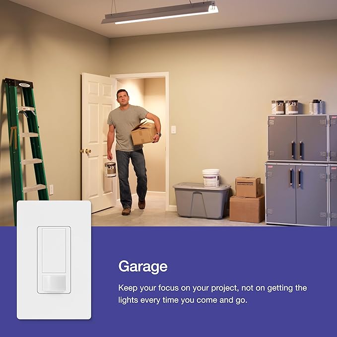 Lutron Maestro Motion Sensor Light Switch Indoor for Bathroom, Garage, Laundry Room, Closet, Occupancy Sensor Light Switch, Single-Pole, No Neutral, MS-OPS5M-BL